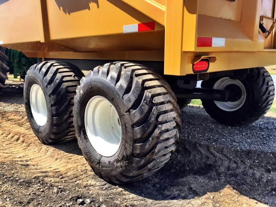 A close-up image of the 12 ton off-road dump trailer's wheels